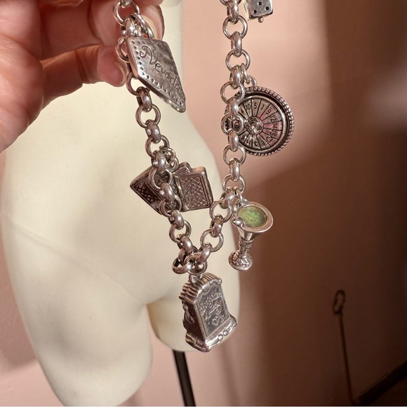 Brighton Silver vintage Vegas Charm Bracelet Cards Martinis - Picture 8 of 17